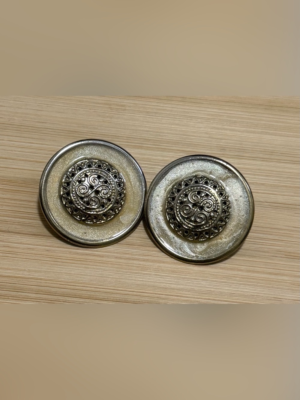 Vintage-Inspired Round Gold Tone Filigree Button Stud Earrings